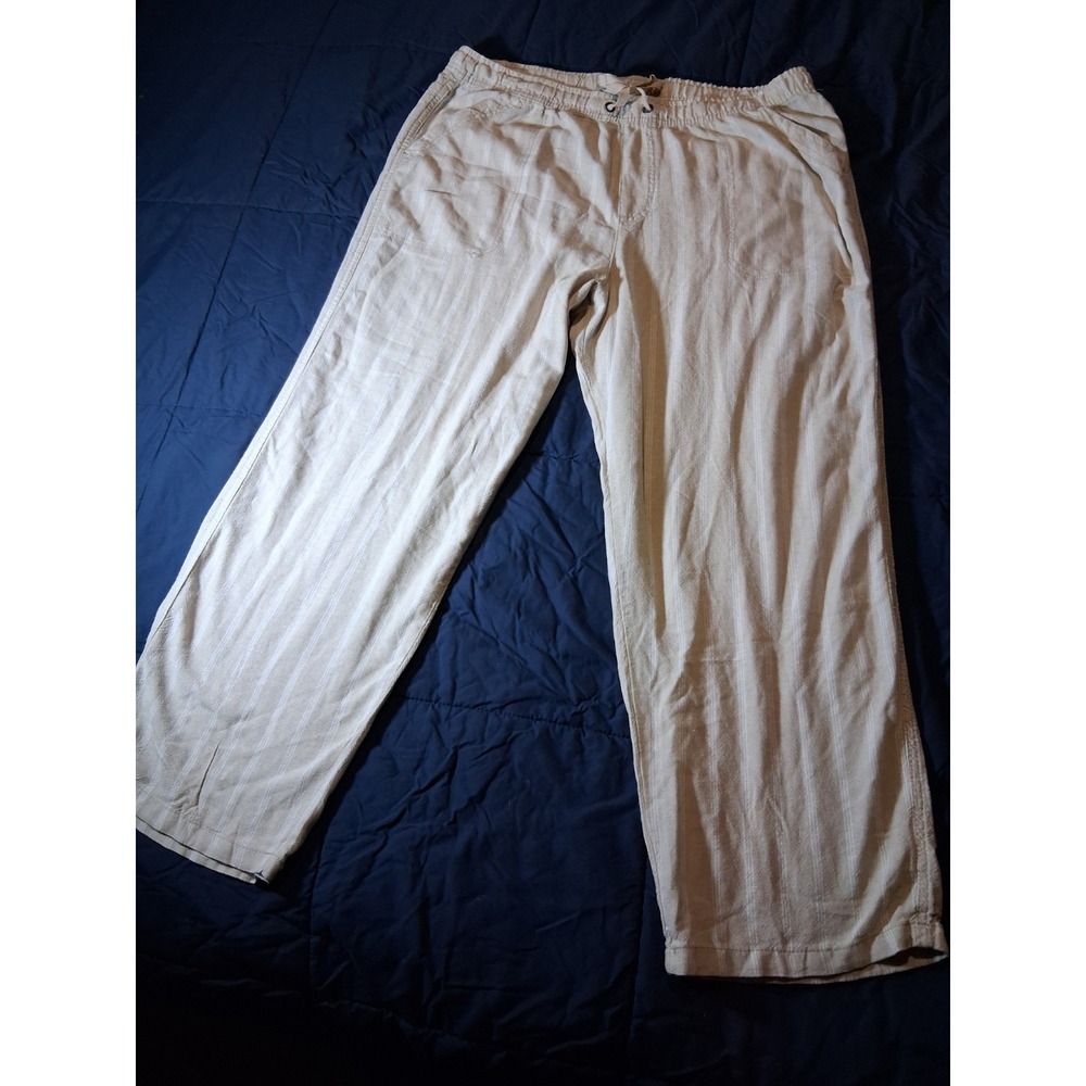 DASH Linen Blend Striped Beige and White Loose Coastal‎ Boho Hippie Pants SZ XL
